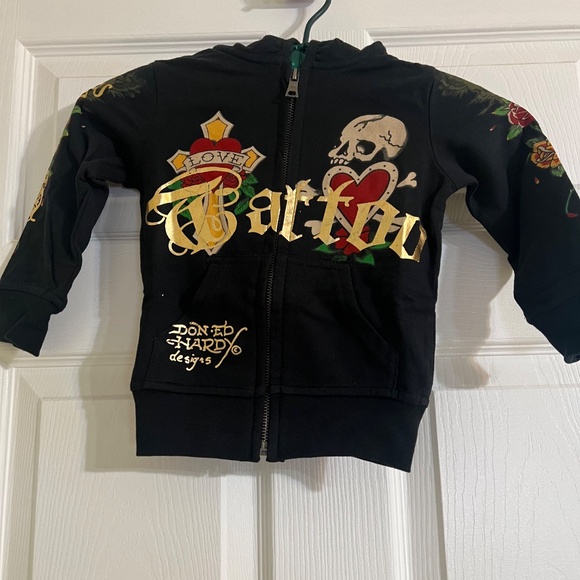 Ed Hardy Other - New Ed Hardy Kids Cross Love Hoodie Long Sleeve Sweatshirt Size 2T Bling